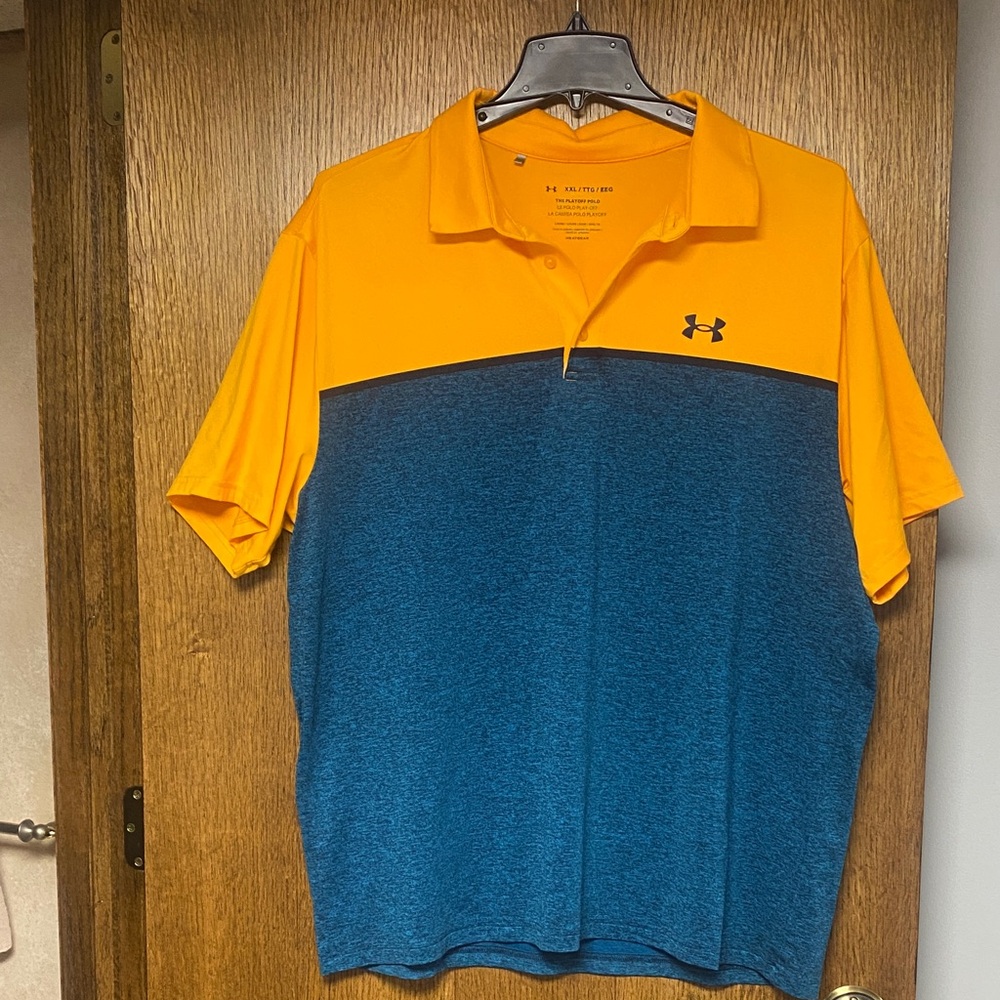 Under Armour Men's Orange and Blue Polo Shirt. XXL